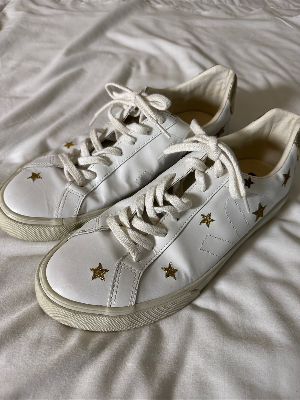 Veja Madewell Collab White Leather Sneakers with Gold Star Accents Sz 10